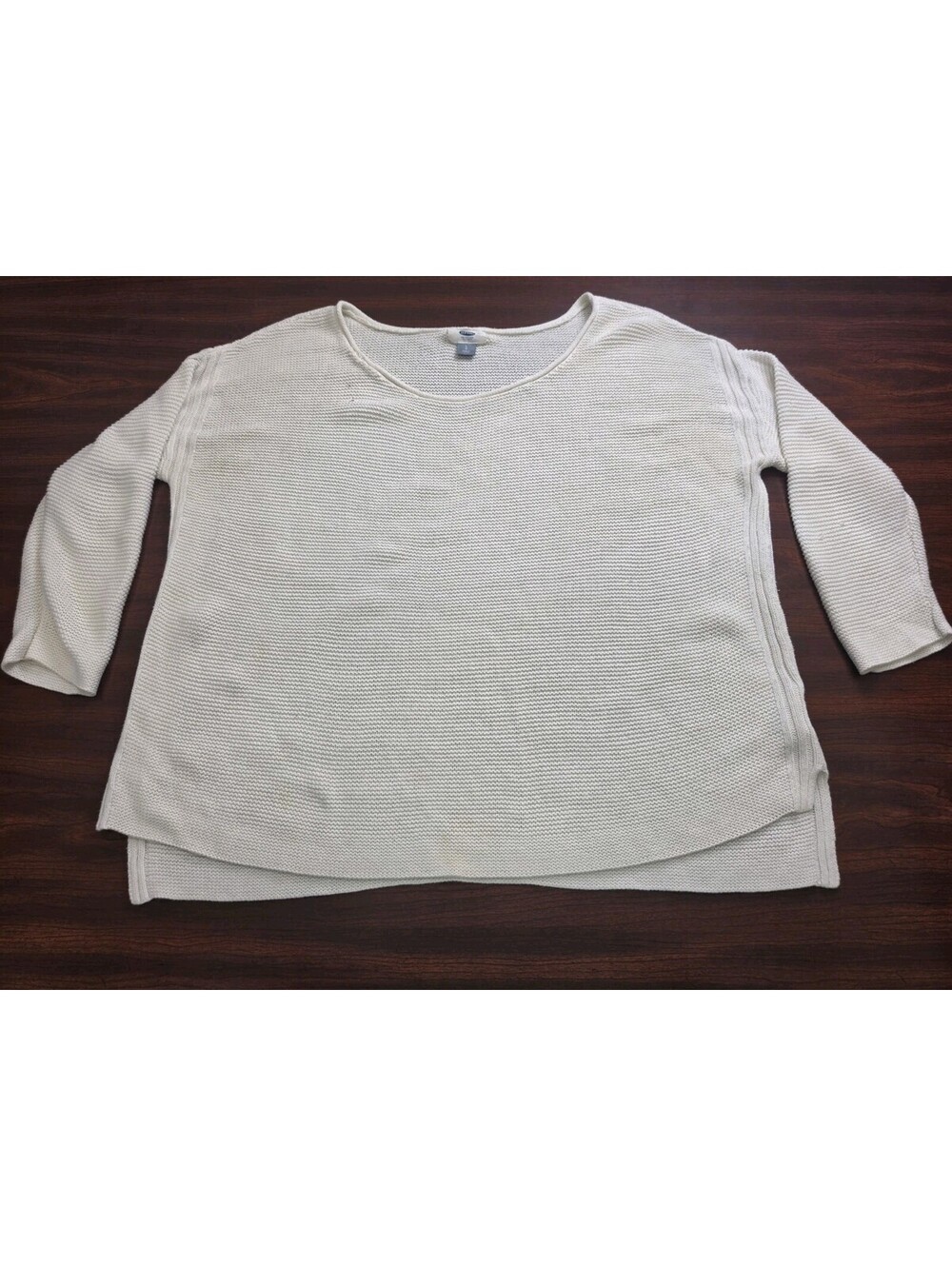 Old Navy Cream White Boatneck 3/4 Sleeve Knit Sweater Large Casual Minimalist